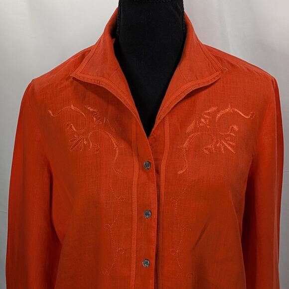 Valerie Stevens Red Linen Shirt M Embroidered Button Up Blouse 100% Linen - Picture 8 of 12